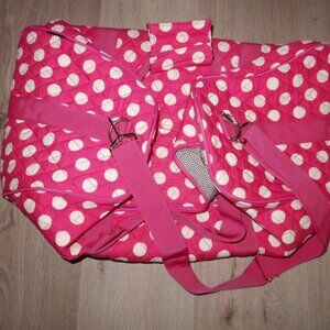 SAZY BEE pink & white polka dot quilted duffle bag weekender